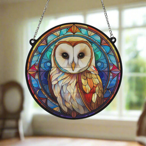 Bernadette Barn Owl Stained Glass Effect Suncatcher